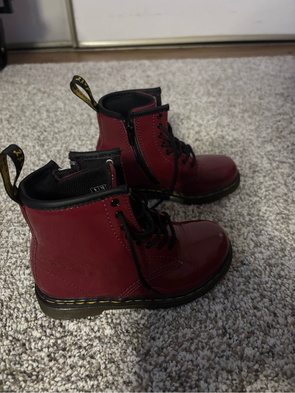Dr. Martens Kids Red Patent Lace-Up Boots with Black Laces